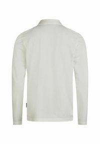 Langarm-Polohemd in hellem Beige, aus Baumwolle. Verfügt über einen klassischen Kragen und ein minimalistisches Design. Keine sichtbaren Muster oder Akzente.