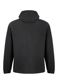 Veste polaire noire à capuche avec manches longues, vue de dos, avec des poignets élastiques et un design épuré.
