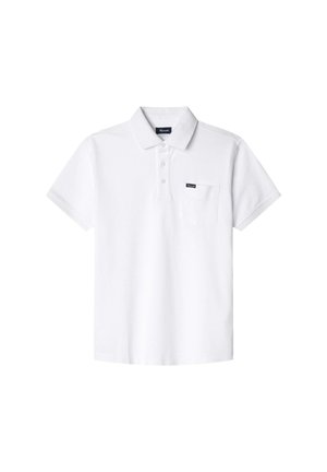 Polo shirt bianco in cotone, con colletto, maniche corte, chiusura a tre bottoni e taschino sul petto.