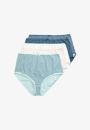 Sæt af fem kvinders bomulds-suggestioner med høj talje i forskellige ensfarvede og stribede pastelfarver med små sløjfer på taljebåndet.