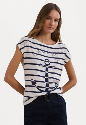 Lauren Ralph Lauren STRIPED ANCHOR GRAPHIC JERSEY TEE - Print T-shirt - white/refined navy
