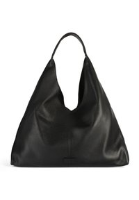 Borsa hobo nera in pelle con un ampio design morbido e una tracolla singola. Superficie testurizzata con un dettaglio di branding minimo sul davanti.