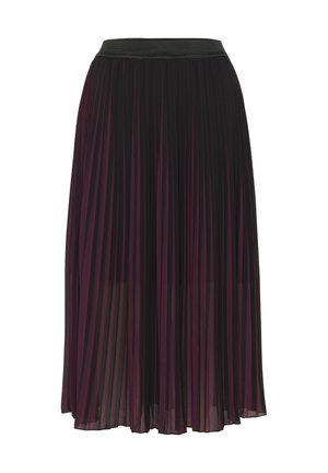 Gonna midi plissettata in nero e viola scuro, con una vita nera. Tessuto leggero e trasparente con righe verticali per texture.