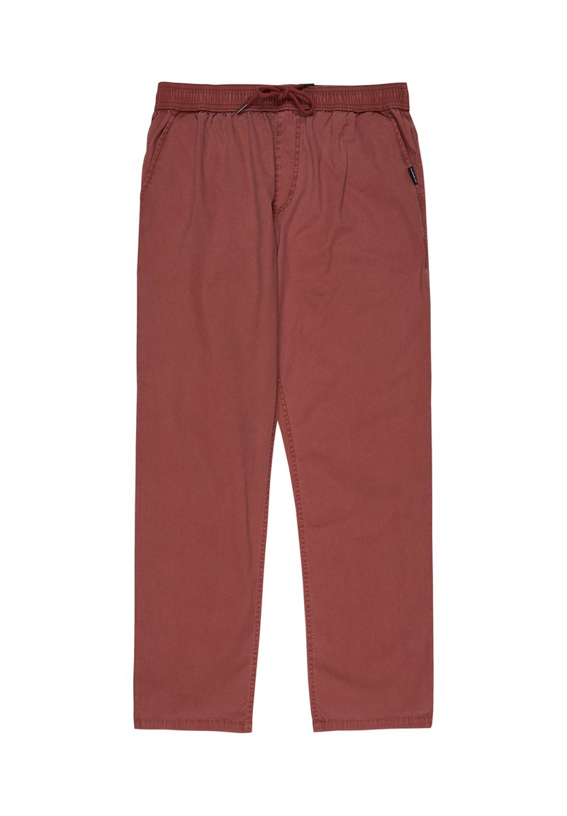 Rode katoenen broek met een elastische tailleband en een trekkoord. Heeft zijzakken en een rechte pijpdesign met een gladde textuur.