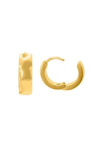Boucles d'oreilles en or en forme d'anneaux présentant un design élégant et rectangulaire avec une finition brillante et un fermoir sécurisé pour un port facile.