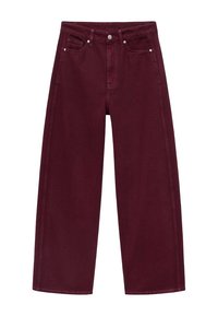 Burgundské široké džíny vyrobené z denimové bavlny, s designem se čtyřmi kapsami a kovovým zapínáním s odpovídajícím prošíváním.