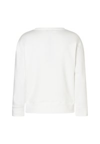 Weißer Sweatshirt mit langen Ärmeln und Rundhalsausschnitt. Weicher Stoff, lockere Passform und schlichtes Design ohne Muster oder Verzierungen.