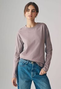 THE SET REGULAR FIT - 4 PACK HEAVYWEIGHT  - Long sleeved top - white taupe brown navy red white stripe