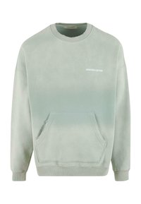 Hanorac din bumbac verde deschis, cu guler rotund, manșete ribbate și o buzunar frontal. Prezintă text alb "ANOTHER COTTON" pe piept.