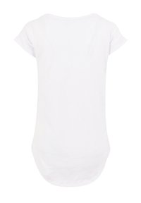 White short-sleeve T-shirt with a round neckline and a curved hem at the back, made from a soft and lightweight fabric.