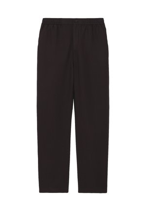 Pantaloni neri a gamba dritta con vita elastica, chiusura con bottone e design pulito e minimalista.