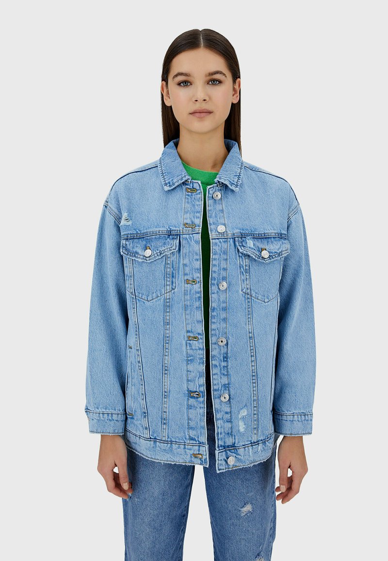 Damen Leichte Jacken | Stradivarius OVERSIZE Jeansjacke light blue/hellblau - AI82823 Damen Leichte Jacken | Stradivarius OVERSIZE Jeansjacke light blue/hellblau - AI82823