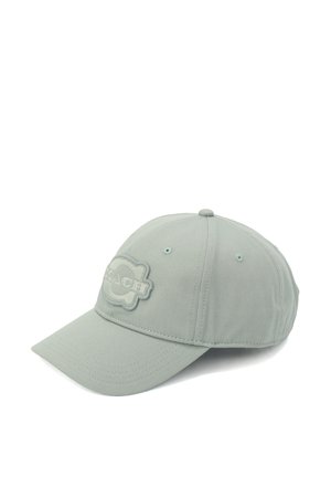Light green baseball cap made of fabric with a structured design. Features an embossed logo on the front and a curved brim.