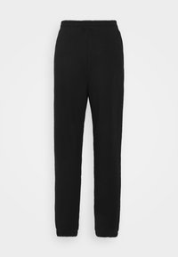 Schwarze Sweatpants mit elastischem Bund, tapered Beinen und gerippten Bündchen, geeignet für die Freizeit.