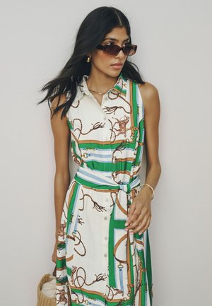 Next, TALL FIT - HALTER SHIRT MIDI BELTED DRESS  . - Blusenkleid - green white rope print