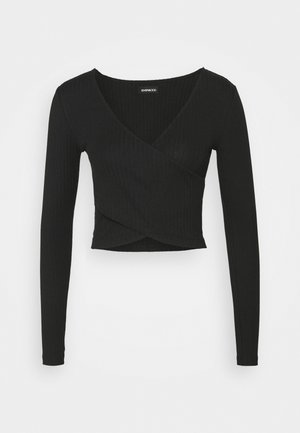CROSS FRONT CROP - Bluzka z długim rękawem - black