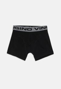 Boxer in cotone nero con elastico grigio in vita, con la scritta "VINGINO" stampata in nero. Include cuciture laterali e una texture liscia.