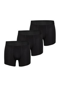 Conjunto de bóxers de algodón negro, que presenta una cinturilla elástica con un discreto logo de la marca, textura suave y un diseño ajustado.