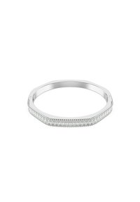 Bracelet octogonal en argent avec une rangée de cristaux transparents le long d'un bord. Surface lisse avec une finition polie, mettant en valeur un design géométrique.
