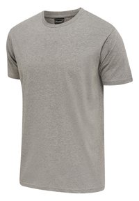 Grå kortärmad t-shirt i mjukt material, med rundad halsringning och en avslappnad passform. Inga synliga mönster eller accenter.