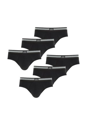 Zwarte katoenen boxershorts, zes-pack, met een grijs gestreepte elastische tailleband en een gladde textuur. Klassiek ontwerp met een gecontourde voorkant.