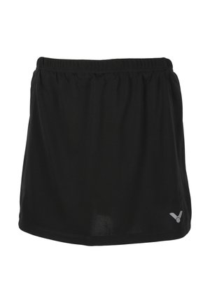 Sort atletisk nederdel med elastisk talje og lille reflekterende logo på nederste højre side, ensfarvet baggrund.