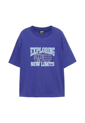 PULL&BEAR, STWD BLUE BOXY T-SHIRT - T-shirt imprimé - blue