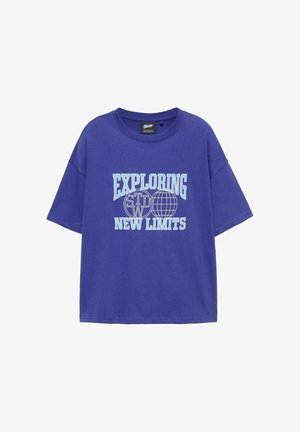 PULL&BEAR, STWD BLUE BOXY T-SHIRT - T-shirt imprimé - blue