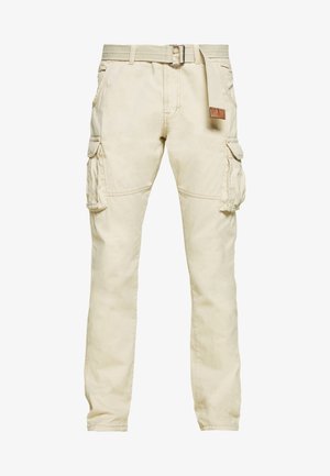 Beige cargobroek van katoen, voorzien van een riem, meerdere zijzakken en een recht gesneden ontwerp met gestikte details.