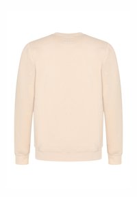 Felpa beige con collo a giro, maniche lunghe e polsini a costine. Realizzata in un tessuto morbido, presenta una trama liscia e uniforme senza decorazioni.