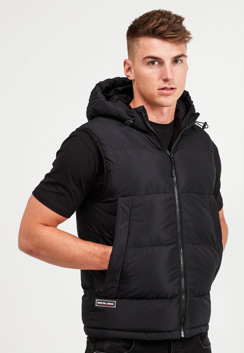 Kings Will Dream LOGAN HOODED PUFFER GILET Mellény jet black/fekete