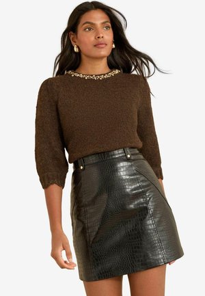 REGULAR FIT  - Gonna a campana - black crocodile print