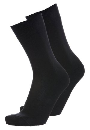 Calze in cotone nero con una texture liscia, lunghezza fino al polpaccio e punta rinforzata. Design classico, adatte per l'uso quotidiano.