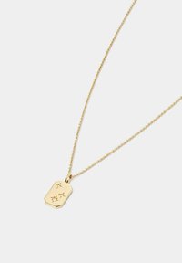 Goldkette mit einer dünnen, perlenartigen Kette und einem achtseitigen Anhänger, der drei sternförmige Akzente zeigt. Glatte Oberfläche mit polierter Finish.