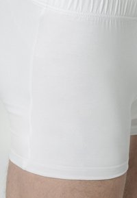 Witte katoenen boxershorts met een gladde textuur, elastische tailleband en een aansluitend ontwerp. Geen patronen of zichtbare bevestigingen.