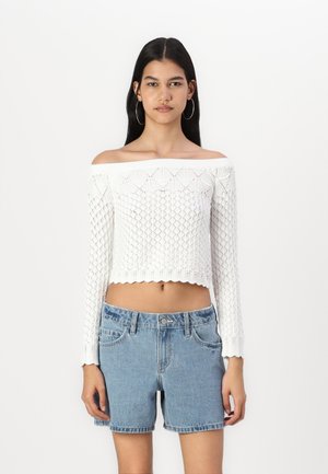 Stitchy Crochet-Style Off-the-Shoulder Sweater - Jumper - cloud dancer