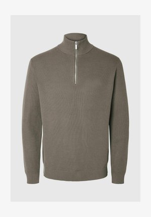 Selected, SLHDANE LS KNIT STRUCTURE HALF ZIP NOOS - Striktrøje - morel