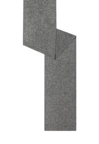 Soft, folded medium-gray wool scarf with a fine knit texture shown on a white background.