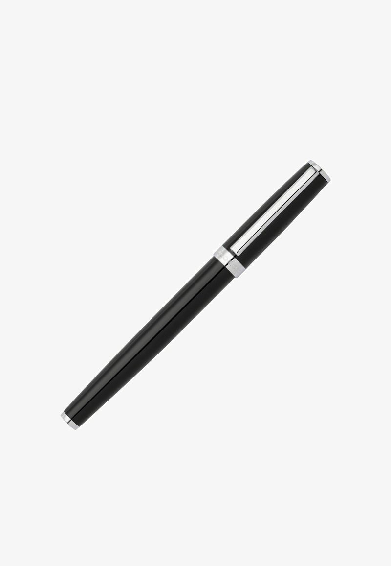 Stylo noir au design cylindrique élégant. Doté d'accents chromés et d'une finition polie. Pointe arrondie et zone de prise en main lisse.