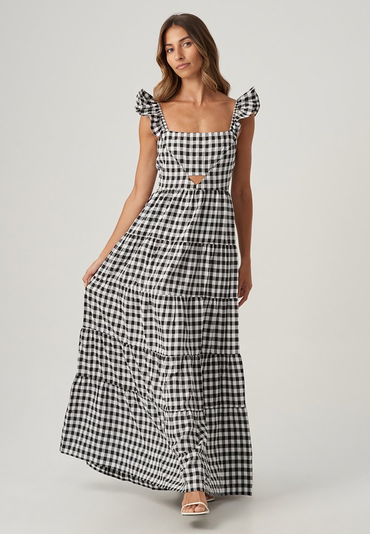THE FATED ELK - Robe longue - gingham/noir - ZALANDO