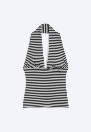 Weekday, ALINE DEEP HALTER - Top - grey stripe