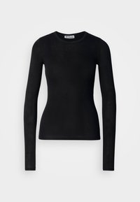 Zwart shirt met lange mouwen, gemaakt van een gladde, lichtgewicht stof. Voorzien van een klassieke ronde halslijn en een aansluitende pasvorm.