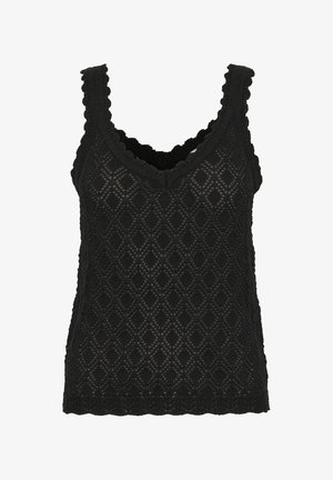 Débardeur noir en tricot avec un motif en diamant, des bords festonnés et un décolleté en V. Texture douce avec de larges bretelles pour plus de confort.