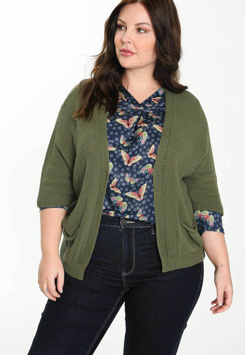 Damen Strickjacken | Paprika AJOURÉE Strickjacke khaki - IU47081 Damen Strickjacken | Paprika AJOURÉE Strickjacke khaki - IU47081