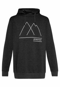 Bluza z kapturem w kolorze ciemnoszarym, z białą grafiką gór oraz logo. Wykonana z miękkiego materiału, o luźnym kroju i z troczkami.