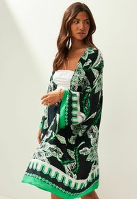 Next SPLICED LONGLINE KIMONO  - Viitta - black green leaf print