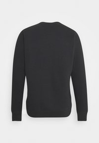 Hanorac negru cu maneci lungi, guler rotund și mansete ribbed. Design simplu, textură netedă și suprafață solidă, fără ornamentații.