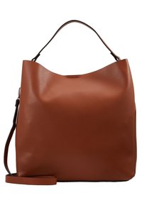 Sac hobo en cuir brun texturé avec une seule poignée supérieure et une bandoulière réglable, présenté sur fond blanc.