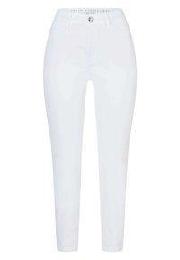 Witte slim-fit jeans van lichtgewicht stof, met een klassiek vijf-pocket ontwerp, metalen knoopsluiting en subtiele stiksels.