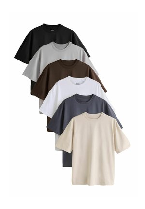 Next, 6 PACK - Basic T-shirt - black white slategrey stone brown